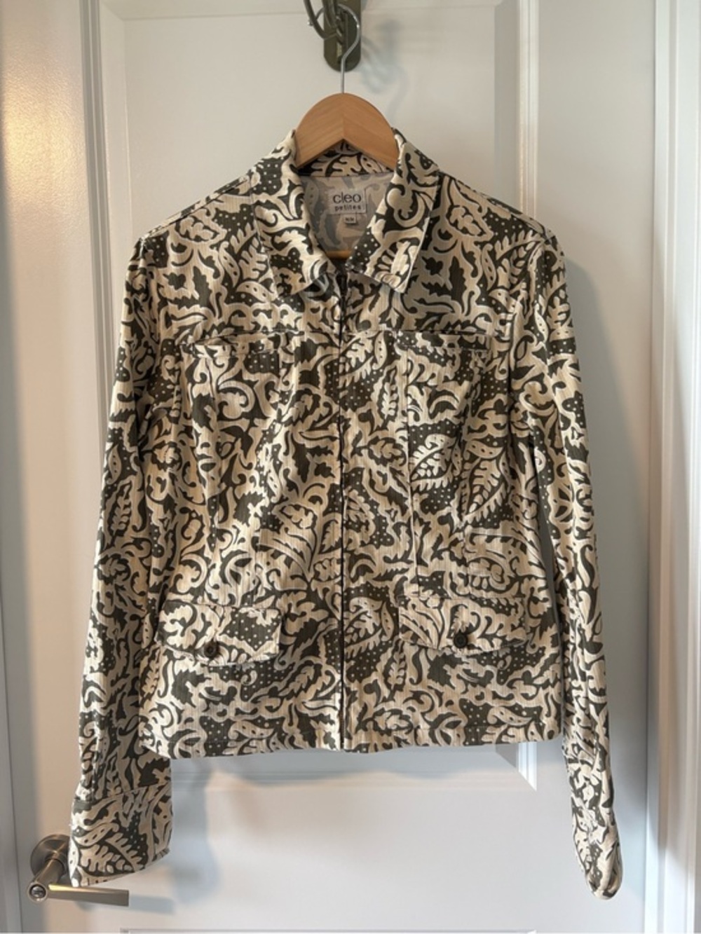 Vintage Cleo Petites Brown Paisley Jacquard Zip Jacket Size M